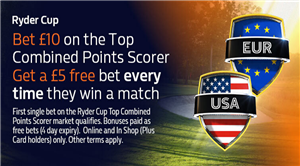 Get A £5 Free Bet Every Time Your Top Combined Points Scorer Pick Wins A Ryder Cup Match